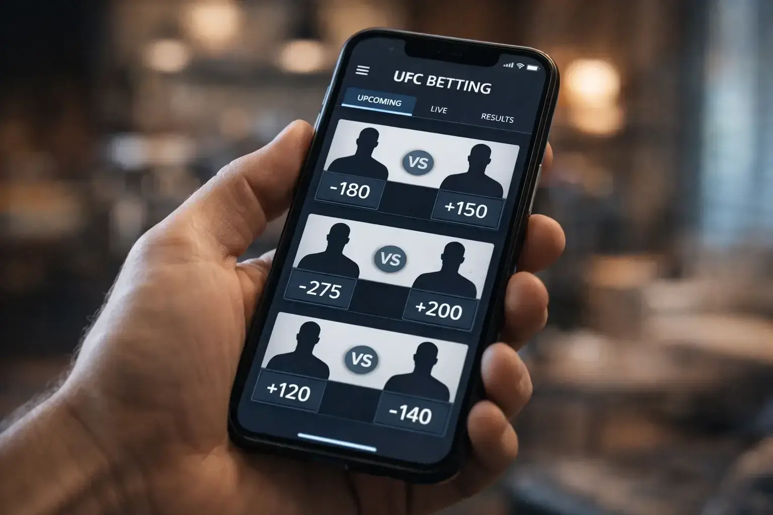 Smartphone displaying sports betting app with UFC odds